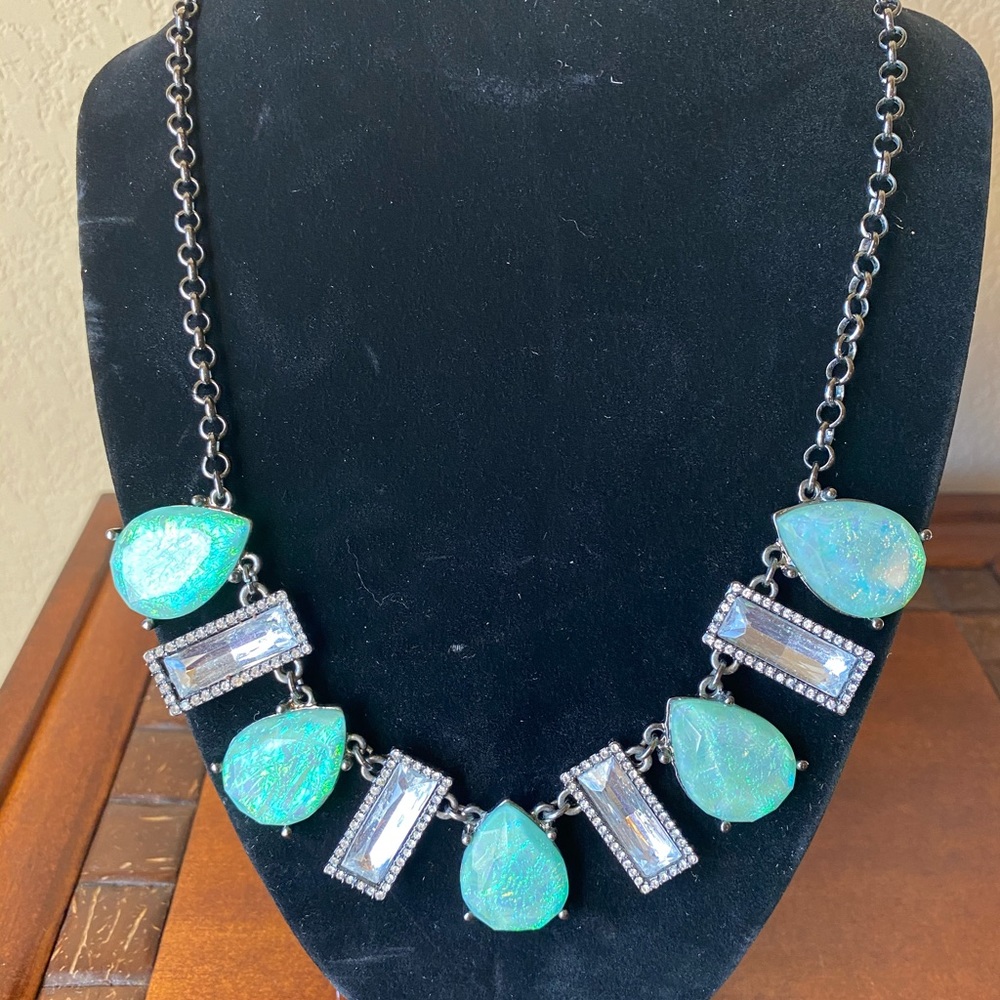 Silver and aqua teardrop statement necklace